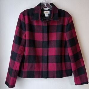 Talbots Buffalo Plaid Wool Jacket Size 6 Red Black Classic Pockets
